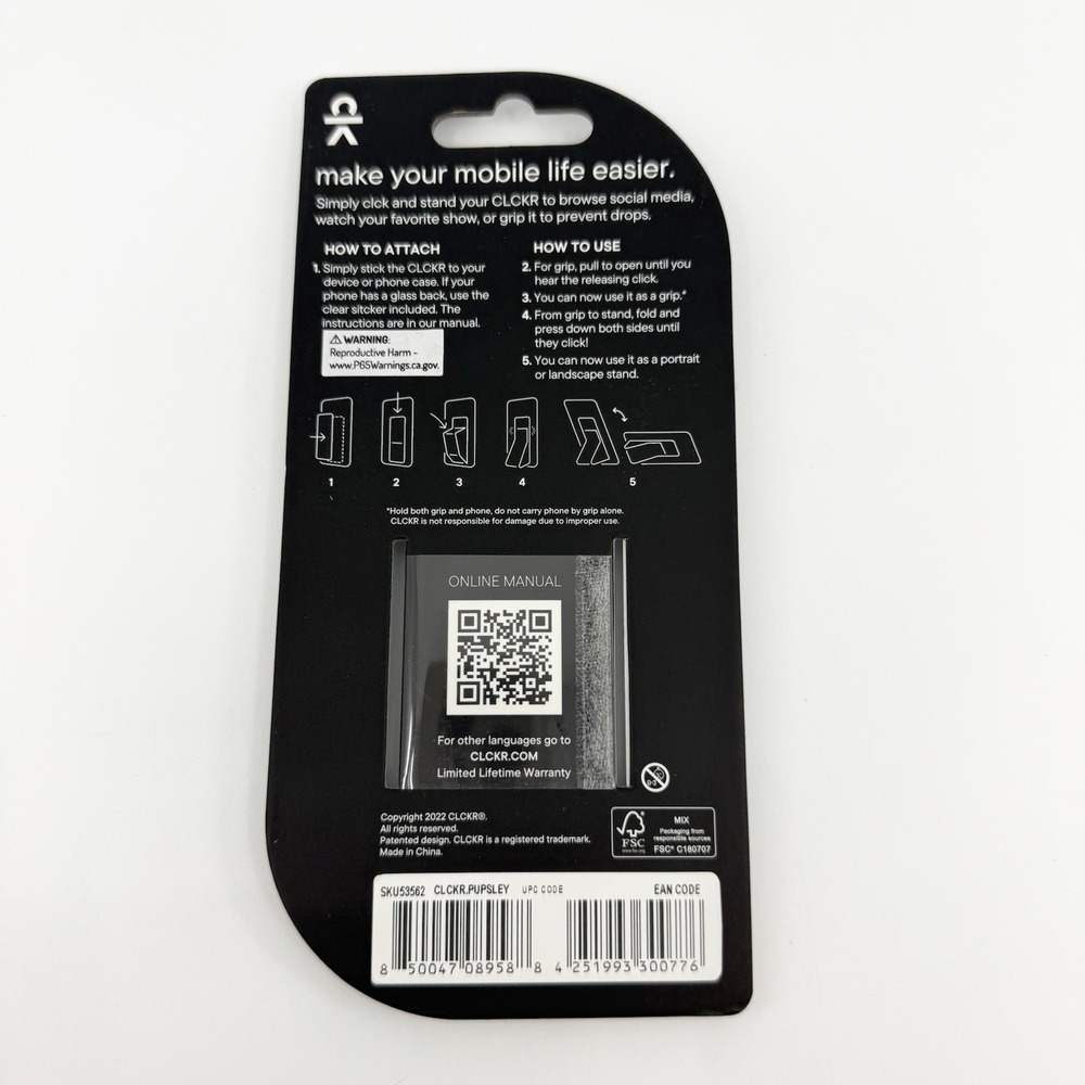 CLCKR Cell Phone Ring Holder Finger Stand, Phone Kickstand iPhone Compatible NEW - Picture 2 of 2